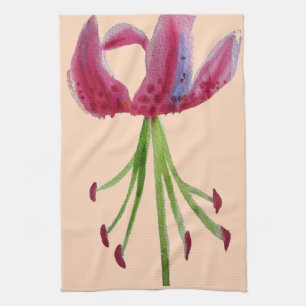 Rosa Lily vattencolor modern Blommor blommigt art Kökshandduk