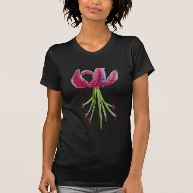 Rosa Lily vattencolor modern Blommor blommigt art T-shirt (Framsida)