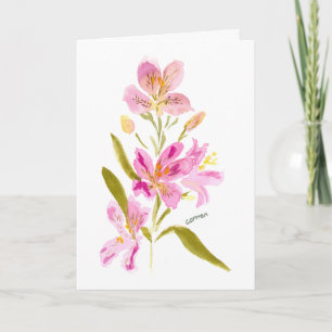 Rosa Lily Vattenfärg Blommig Välkomstkort Kort