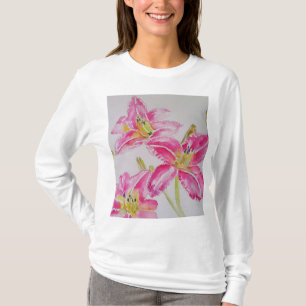 Rosa Lily Watercolor blommor blommor Dam T Shirt