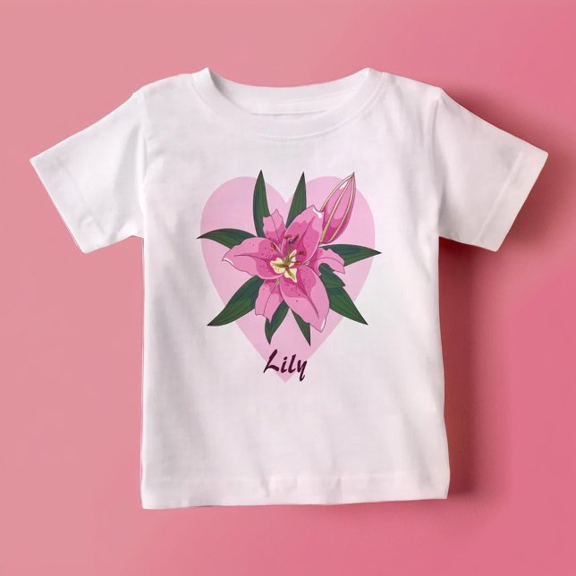 Rosa lilyhjärta  t shirt (Pink Lily Heart Baby T-Shirt)