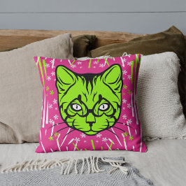 Rosa Lime Vit Svart Modern Kattmönster Anpassad Kudde