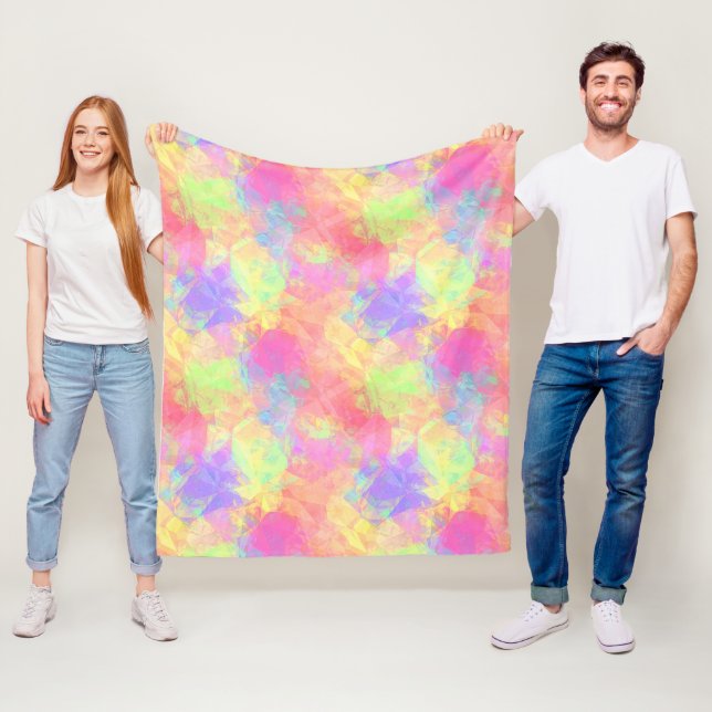 Rosa Limes gröna Lila Blue Polygon Art Mönster Fleecefilt (På plats)