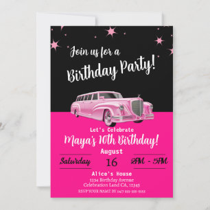 Rosa Limousine Doll Party Birthday Inbjudningar