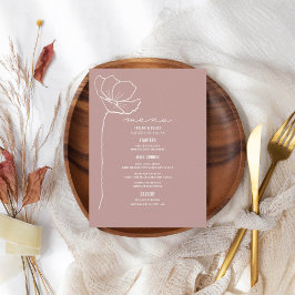Rosa Line Art Flower Bröllop Menu Meny