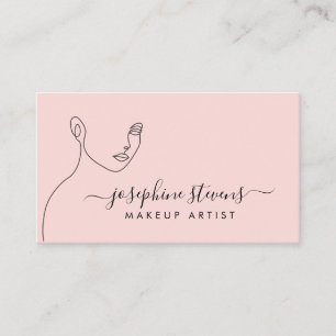 Rosa Line Art Logotyp Makeup Artist Visitkort