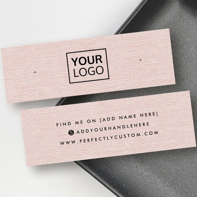 Rosa linen anpassningsbar logotyp stulit visning k litet visitkort (Pink linen custom logo stud earring display card)