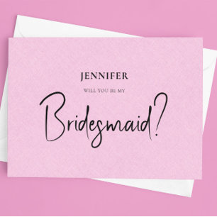Rosa Linen White-skript blir min bridesmaid Inbjudningar