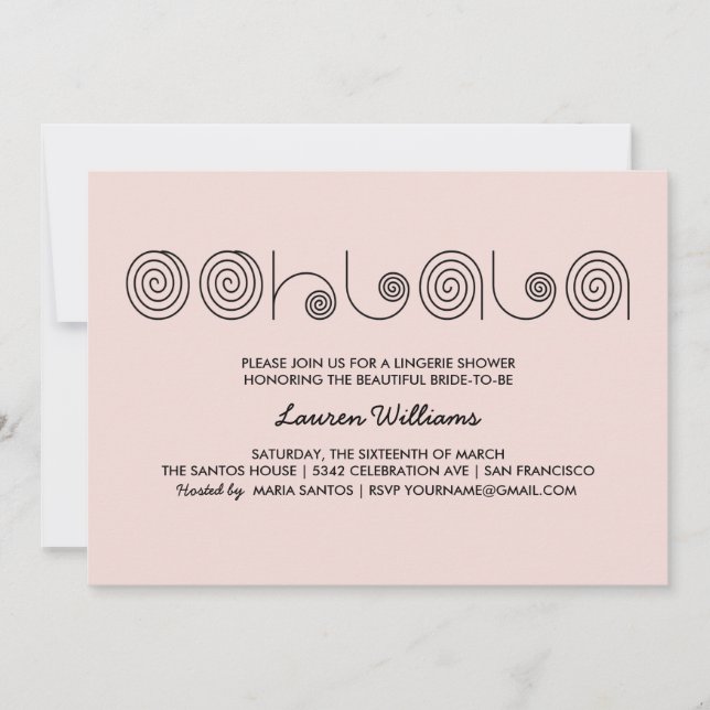 Rosa Lingerie Shower-inbjudningar Oj La La La Inbjudningar (Framsida)