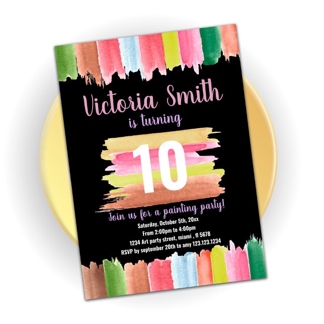 Rosa linjer Paint Birthday-inbjudningar Inbjudningar (Skapare uppladdad)