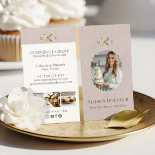 Rosa linne Elegant Chic Bageri Guld Viska Foto Visitkort