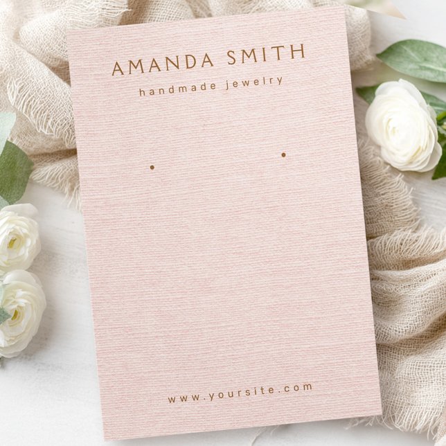  rosa linne-visning visitkort (Blush pink linen look earring display card)