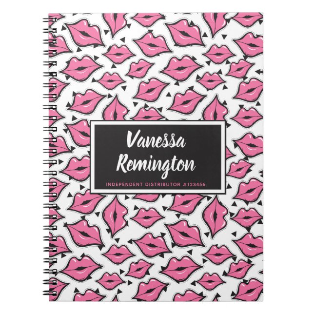 Rosa Lip Kiss Lipstick & Beauty Distributor Anpass Anteckningsbok Med Spiral (Framsidan)