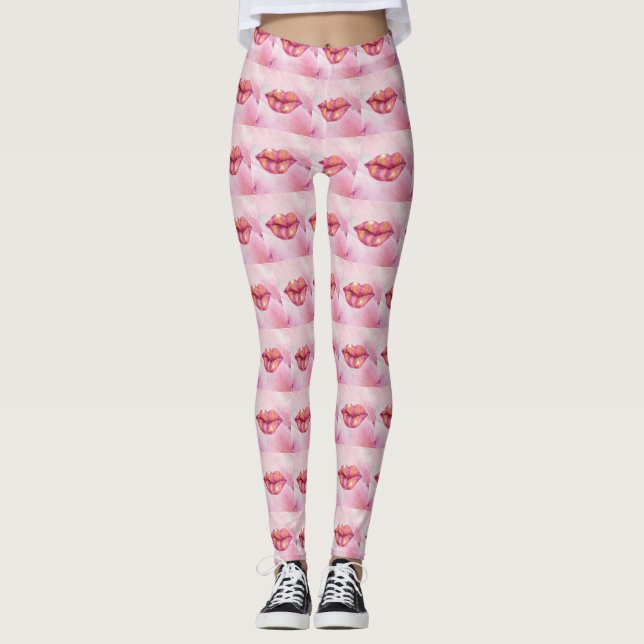 Rosa Lip Leggins Leggings (Framsida)