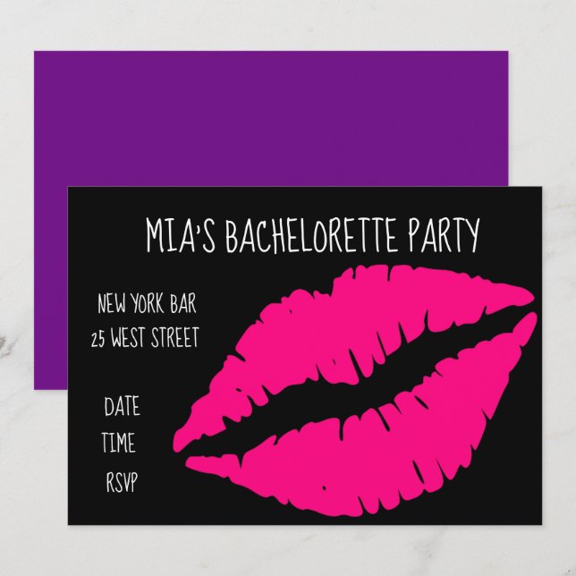 Rosa Lipstick roligt bachelorette Party Inbjudningar (Fram/baksida)