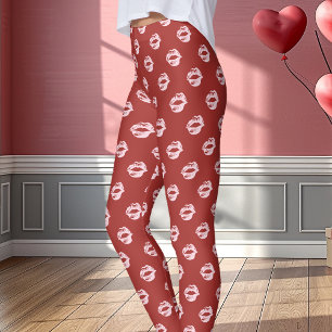 Rosa Lipstick Skriv ut rött Leggings