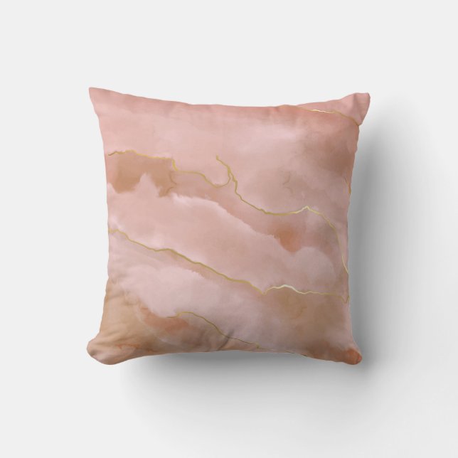 Rosa Liquid Marble Guld Struktur Kudde (Framsida)