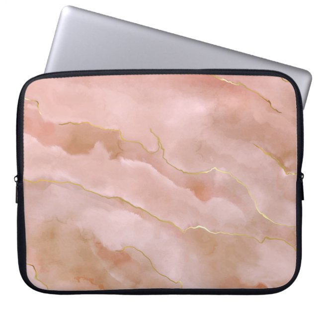 Rosa Liquid Marble Guld Struktur Laptop Fodral (Framsidan)