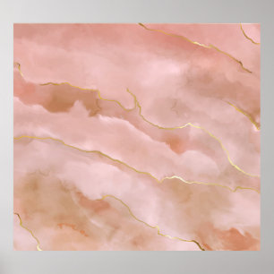 Rosa Liquid Marble Guld Struktur Poster