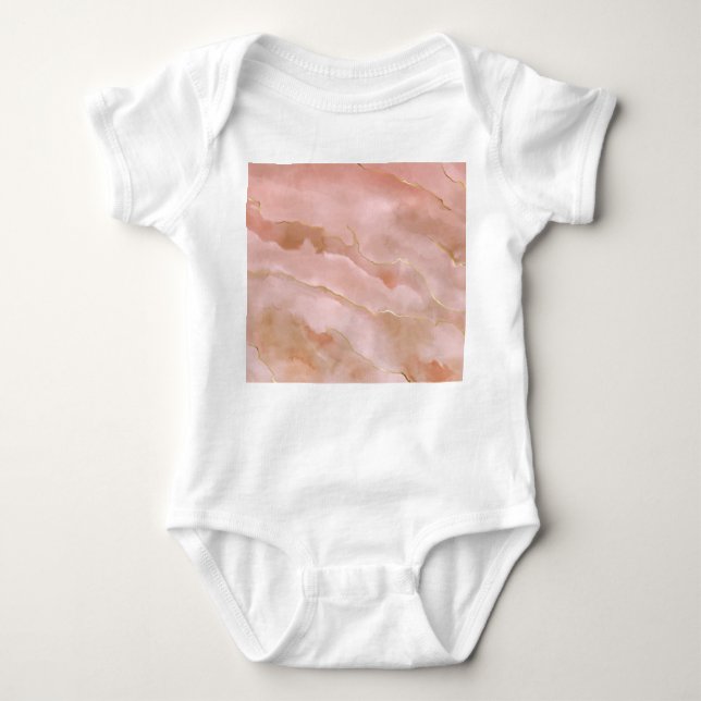 Rosa Liquid Marble Guld Struktur T Shirt (Framsida)