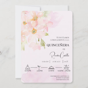 Rosa lispansk quinceañera inbjudningar