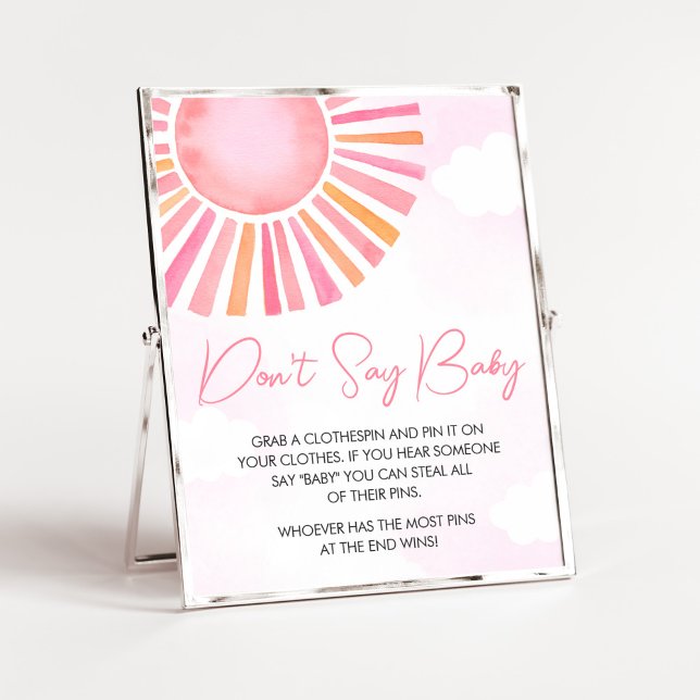 Rosa lite av Sunshine Ray, säg inte Baby Poster (Girl Sunshine Baby Shower Don't Say Baby Sign)