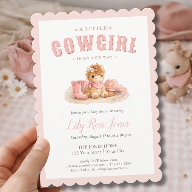Rosa lite Cowgirl Flickig Bebis Shower  Inbjudningar (Skapare uppladdad)