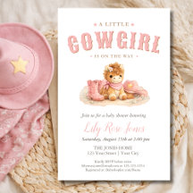 Rosa liten cowgirl vattenfärg baby shower