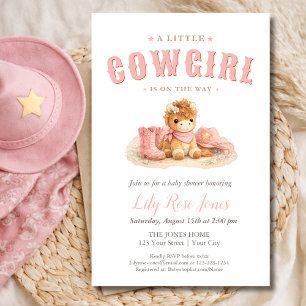 Rosa liten cowgirl vattenfärg baby shower flygblad