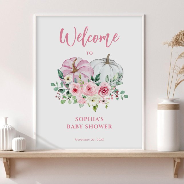 Rosa liten pumpa baby shower välkomstskylt poster (Skapare uppladdad)