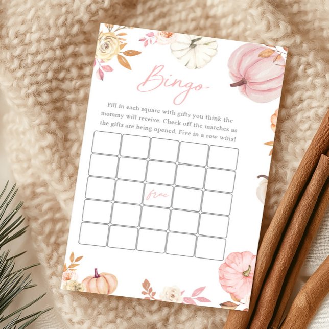 Rosa Liten Pumpa Höst Bingo Spel (Girl Little Pumpkin Fall Baby Shower Bingo Game)
