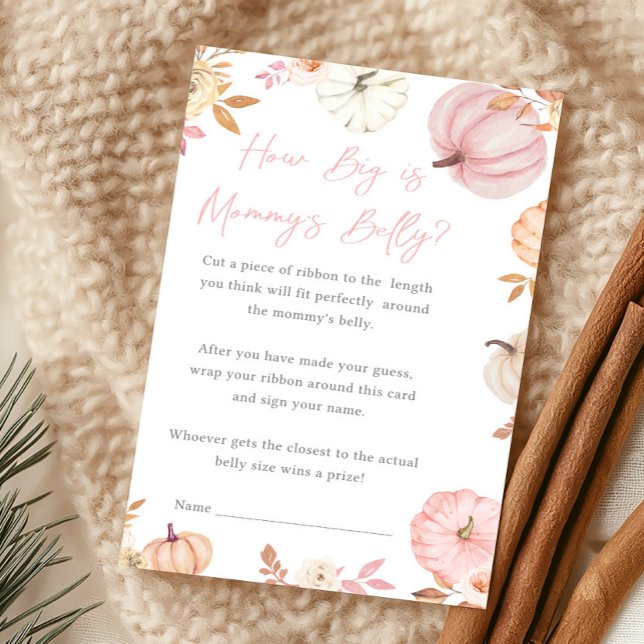 Rosa Liten Pumpa Höst Hur Stor Är Mammans Mage (Girl Little Pumpkin Fall Baby Shower How Big Is Mommy's Belly Game)