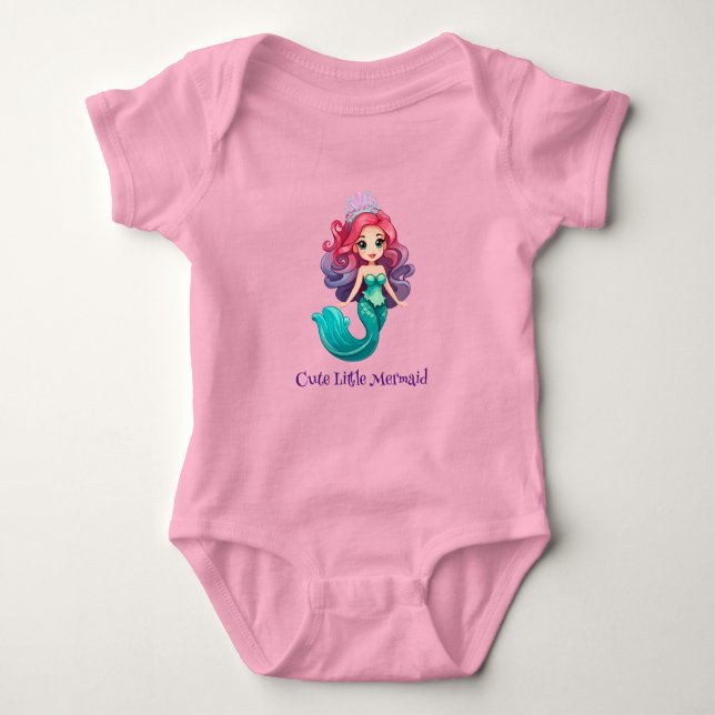 Rosa liten sjöjungfru prinsessa regnbåge färgglada t shirt (Framsida)