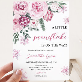 Rosa liten snöflinga baby shower inbjudningar