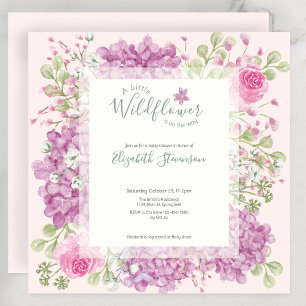 Rosa liten vildblomma Baby Shower-inbjudan Inbjudningar