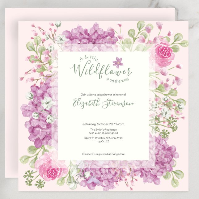 Rosa liten vildblomma Baby Shower-inbjudan Inbjudningar (Skapare uppladdad)
