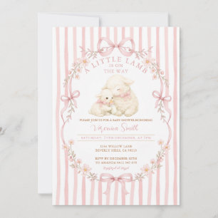 Rosa litet lamm-baby shower randig inbjudan