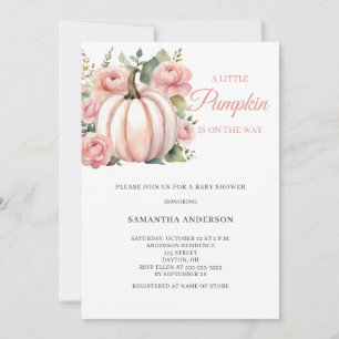 Rosa litet pumpa blommande baby shower  inbjudningar