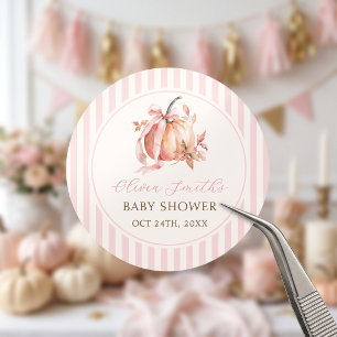 Rosa litet pumpa flicka baby shower pappersdekal runt klistermärke