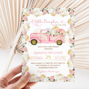 Rosa litet pumpa höst baby shower inbjudan