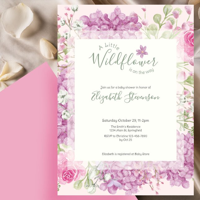 Rosa litet vildblomma baby shower inbjudan (Skapare uppladdad)