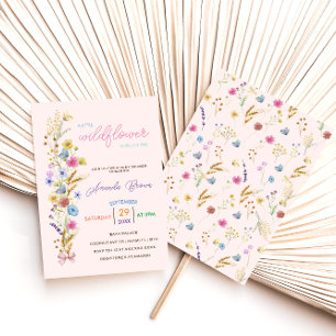 Rosa litet vildblomma Babyflicka Babyshower Inbjudningar