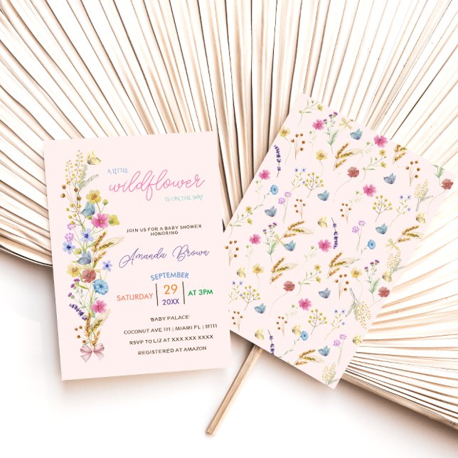 Rosa litet vildblomma Babyflicka Babyshower Inbjudningar (Skapare uppladdad)