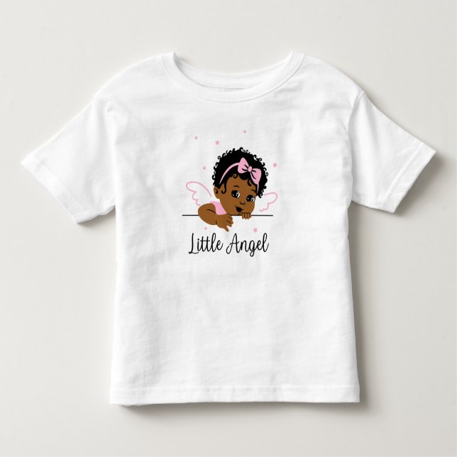 Rosa Little Angel Vingar African American Flicka T Shirt (Framsida)