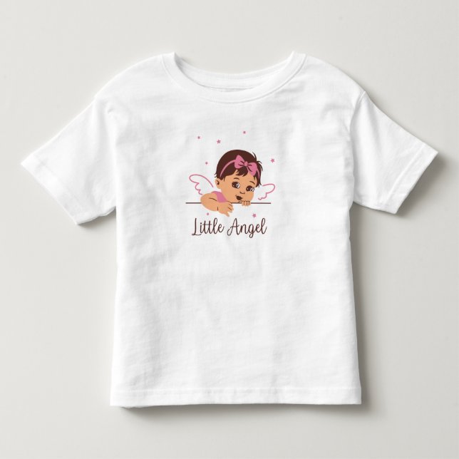 Rosa Little Angel Vingar Cute Flicka T Shirt (Framsida)