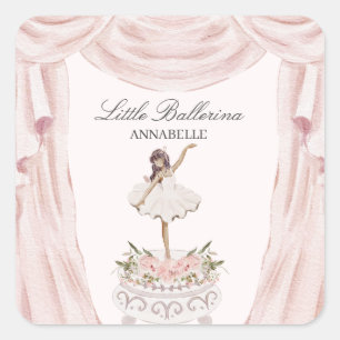 Rosa Little Ballerina Baby Shower eller Birthday Fyrkantigt Klistermärke