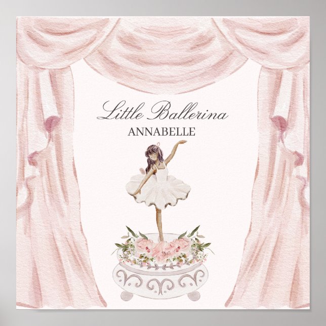 Rosa Little Ballerina Baby Shower eller Birthday Poster (Framsidan)