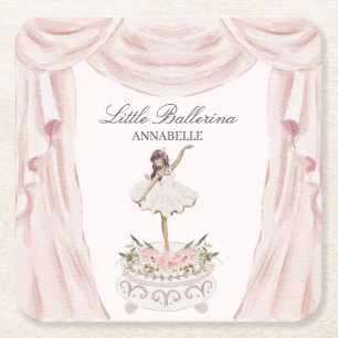 Rosa Little Ballerina Baby Shower eller Birthday Underlägg Papper Kvadrat