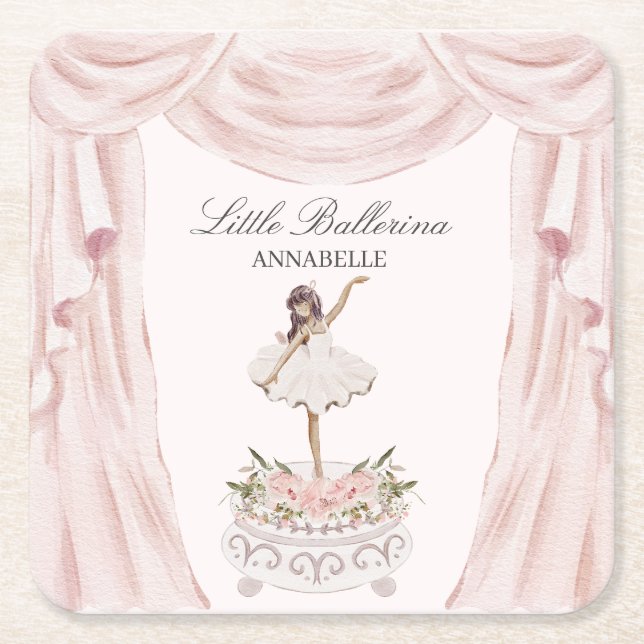 Rosa Little Ballerina Baby Shower eller Birthday Underlägg Papper Kvadrat (Framsidan)