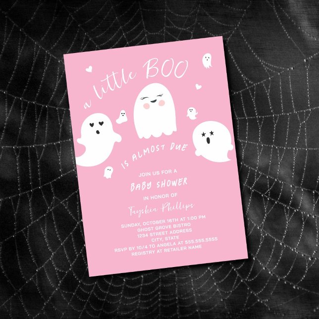 Rosa Little Boo är på grund av Halloween Baby Show Inbjudningar (Skapare uppladdad)